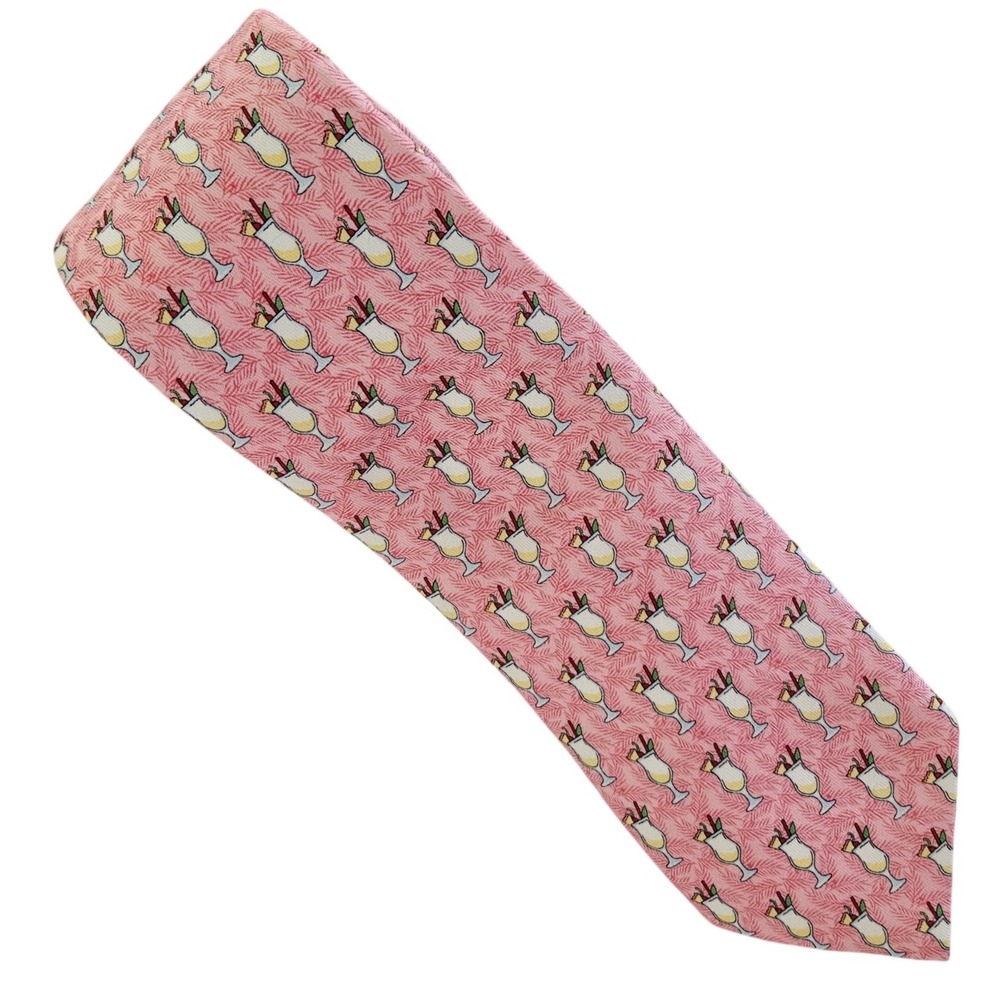 Vineyard Vines Silk Necktie Mens One Size Pink Tropical Cocktail Print USA Made